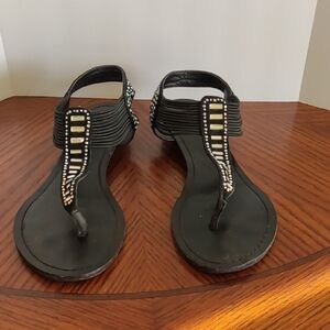 Elegant Black Beaded Women's Sandals